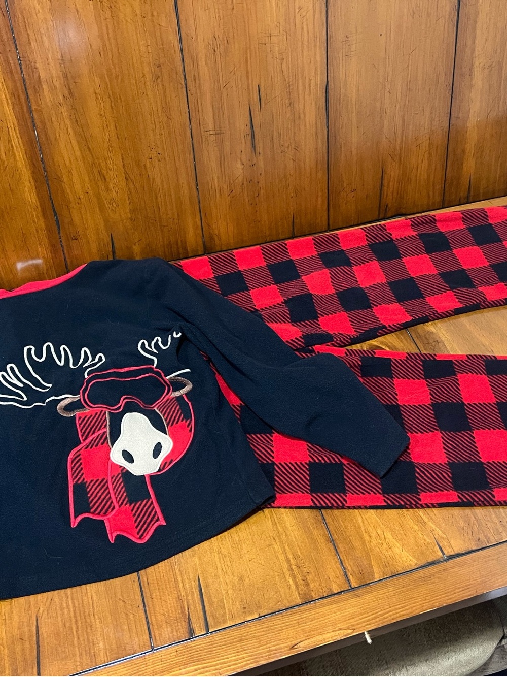 Kids Red & Black Buffalo Plaid Moose Pajama Set
